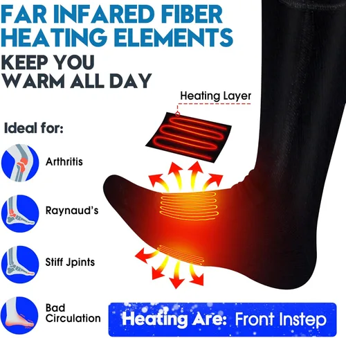 Miniatura 5 de Calcetines con calefacción con batería eléctrica recargable, para mujeres y hombres. Para invierno, esquí, deportes al aire libre. M/L Negro