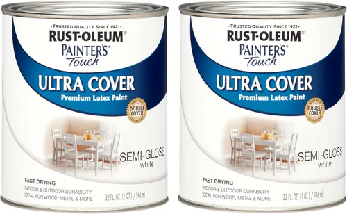Miniatura 66 de Rust-Oleum Brush On Paint 224430T Painter's Touch - Pintura de látex, cuarto de galón, imprimación blanca plana acrílica, 32 onzas líquidas