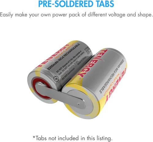 Miniatura 4 de Tenergy SubC - Batería recargable NiCd de 2200 mAh (sin pestañas), paquete de 15