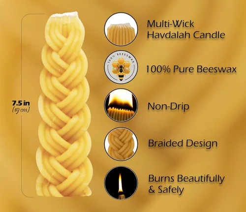 Miniatura 3 de Ner Mitzvah Vela Havdalah trenzada de cera de abejas – Trenza de Chevron ancha redondeada – Vela trenzada de cera de abejas bañada a mano de 7