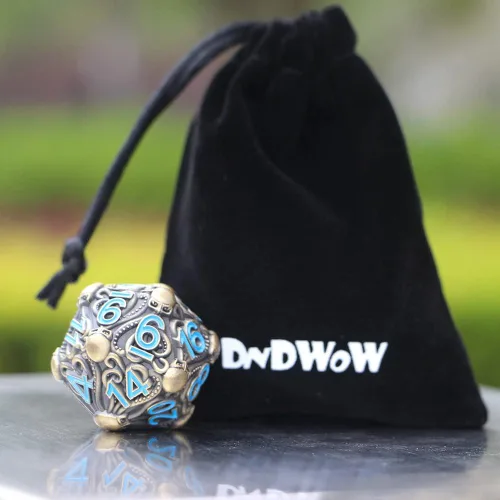 Miniatura 8 de Big Octopus D20 - Dados de metal con acabado de bronce antiguo sólido con números azules, para Cthulhu Mythos, juegos de rol de mesa -DNDWoW BZQB