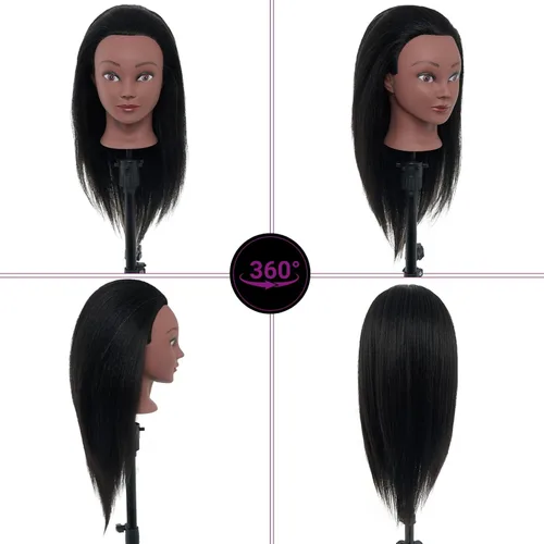 Miniatura 8 de 100% cabello humano de maniquí, cabeza de maniquí de cabello real de 18 pulgadas, cabeza de muñeca de maniquí de cosmetología para peinar