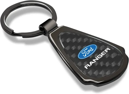 Miniatura 2 de iPick Image Para Ford Ranger Real Negro Fibra de Carbono Metal Teardrop Llavero, Negro