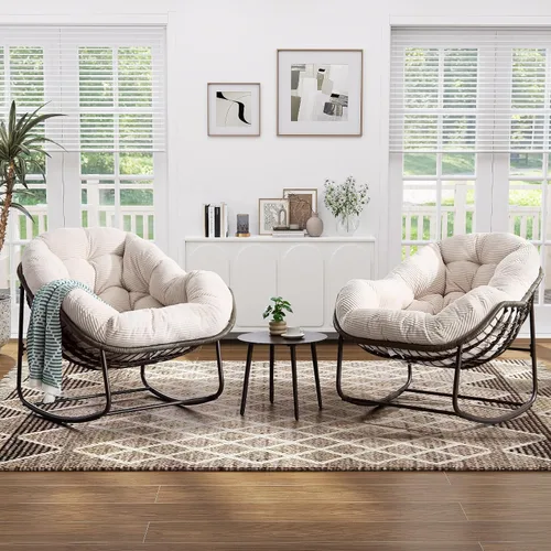 Miniatura 24 de Mecedora de gran tamaño para interiores, cómoda silla mecedora de pana con cojín grueso y marco, silla mecedora grande de mimbre para sala de estar