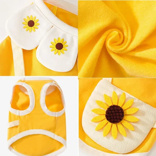 Miniatura 2 de Vestido para perro con manga abombada, amarillo limón, girasol, piña, a cuadros, ropa de verano para perros pequeños y niñas