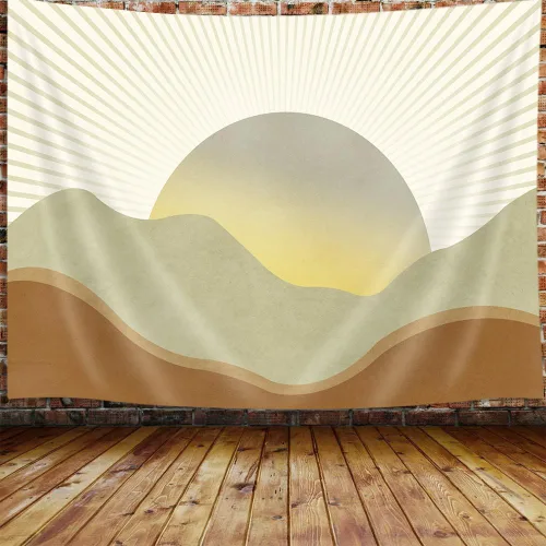 Miniatura 6 de JAWO Tapiz Bohemio Azul, Tapiz de Naturaleza con Montaña Abstracta y Sol Dorado para Colgar en la Pared para Dormitorio, Tapices de Paisaje