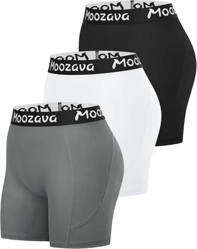 Miniatura 13 de Moozava Pantalones cortos de voleibol de elastano de 5 pulgadas para mujer, paquete de 3 pantalones cortos de compresión atléticos