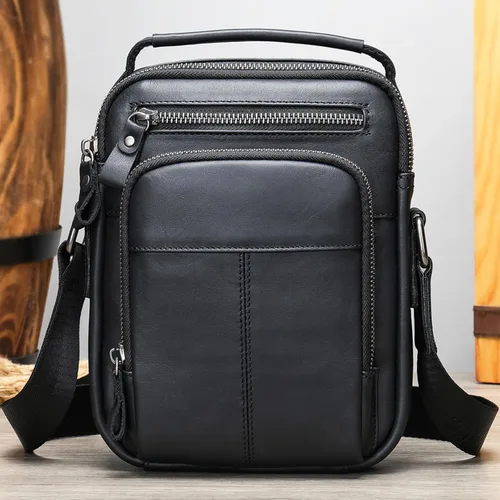 Miniatura 7 de PRELITER Bolso cruzado de cuero genuino para hombre, bolso de hombro de cuero genuino para hombres para negocios y actividades al aire libre