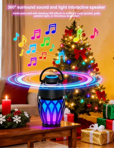 Miniatura 8 de Altavoces Bluetooth mejorados para exteriores, altavoz portátil impermeable IPX6 con luces de llama LED RGB, artilugio para papá, sonido estéreo HD