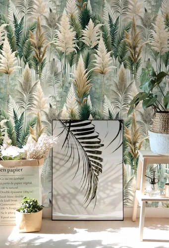 Miniatura 3 de Floralplus Papel tapiz removible de bosque bohemio para despegar y pegar, papel tapiz de hojas bohemias para dormitorio, baño, papel de contacto
