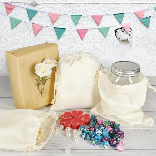 Miniatura 7 de HRX Package 20 bolsas de muselina de 8 x 10 pulgadas, bolsa de algodón con cordón de tela, bolsas de regalo para joyas, recuerdos de fiesta, 2-Blanco