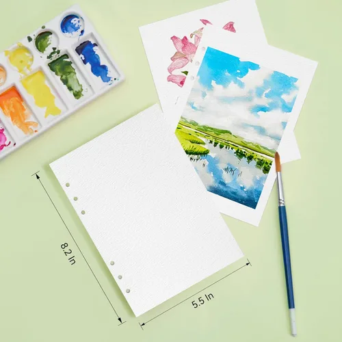 Miniatura 7 de LIGHTWISH Papel para Acuarela a Granel, 100% Algodón Prensado en Frío 600gsm, 2 Paquetes, Total 24 Hojas A5 Con Agujeros Para Perforar Papel