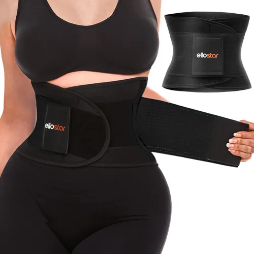 ellostar Entrenador de cintura para mujer: banda de sudor para grasa del vientre, control de abdomen, soporte de espalda, faja moldeadora de Negro