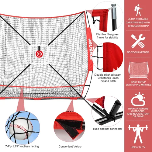 Miniatura 2 de Red de práctica de sóftbol de béisbol de 6 x 6 pies, red de lanzamiento, red de bateo, con zona de golpe de bonificación, objetivo y marco de arco