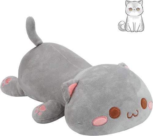 AFAN Animales de peluche de gato, bonita y suave almohada de felpa de gato, juguetes de peluche kawaii, decoración de habitación, regalos para niños