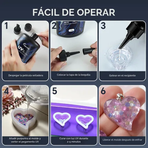 Miniatura 6 de 300g de resina UV, transparente cristalina, resina epoxi de curado UV duro, fórmula mejorada, inodora, kit de pegamento activado por energía solar