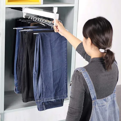 Miniatura 4 de Slide Out Pants Rack Closet Hanger Bar Pull Trousers Tie Belts Scarf Racks Top Mounted Wardrobe Clothes for Closet Retractable,Adjustable