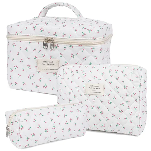 Miniatura 10 de Bolsa de maquillaje, bolsas de cosméticos acolchadas, bolsas de maquillaje florales grandes para mujeres, organizador de maquillaje, bolsa de aseo