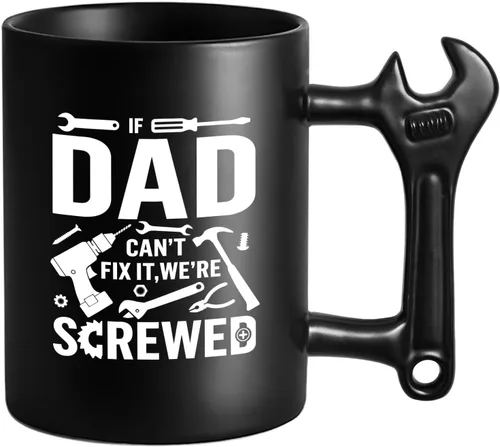 Miniatura 8 de LOZACHE Taza genial para papá - Si papá no puede arreglarlo... - Regalo original del día del padre - 350 ml - Taza negra con asa en forma de llave