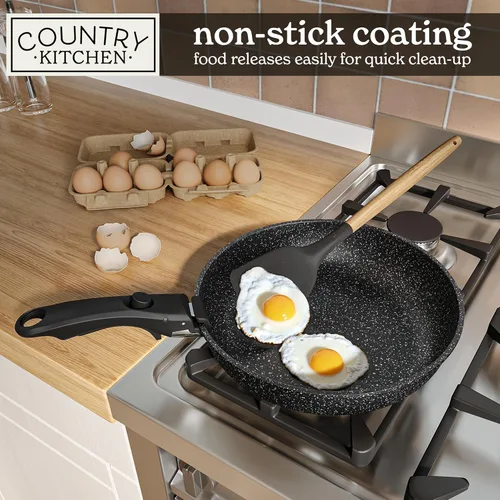 Miniatura 4 de Country Kitchen Juego de utensilios de cocina con mango extraíble, juego de ollas y sartenes aptas para horno y caravana, color negro, original