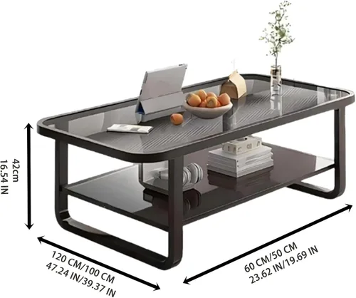 Miniatura 2 de EASYSOUL Mesa auxiliar moderna de cristal, 39.37 x 19.69 x 17.7 pulgadas, mesas de té rectangulares de vidrio de doble capa para sala de estar, Gris