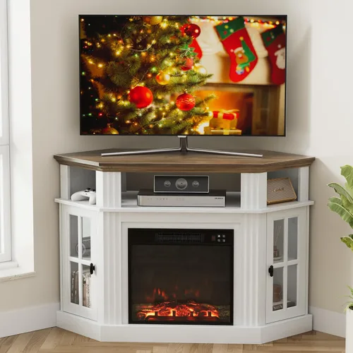 Miniatura 3 de Furmax Soporte esquinero para TV con chimenea de hasta 55 pulgadas, consola moderna con chimenea eléctrica de 18 pulgadas, centro de entretenimiento