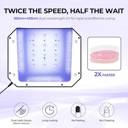 Miniatura 5 de Lavinda Lámpara de uñas LED UV de 54 W, luz de uñas de gel enchufable con pantalla LCD, 4 temporizadores, sensor automático, longitud de onda doble