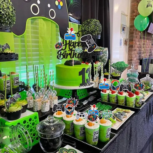 Miniatura 5 de 25 piezas de adornos para cupcakes de videojuegos, adornos para cupcakes de feliz cumpleaños, controladores de juego, adornos para cupcakes