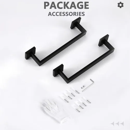 Miniatura 8 de LANC Barras para toallas de baño de 12 pulgadas, paquete de 2, estantes cuadrados negros mate para toallas de baño, soportes para toallas de mano