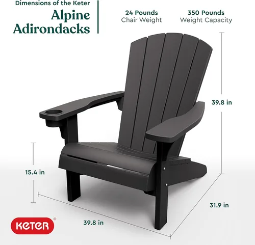 Miniatura 3 de Keter Alpine Adirondack - Sillas de Muebles de Patio de Resina para Exteriores con Portavasos - Perfectas para Playa, Piscina y Asientos de Hoguera