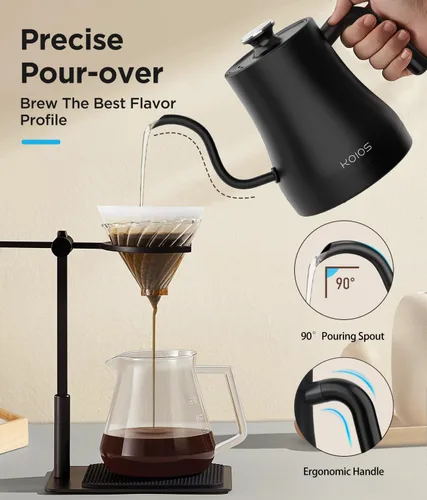Miniatura 7 de KOIOS Hervidor eléctrico de cuello de cisne con control de temperatura de ± 1 ℉ y modo de silencio, 0.8 litros para café y té, caldera de agua