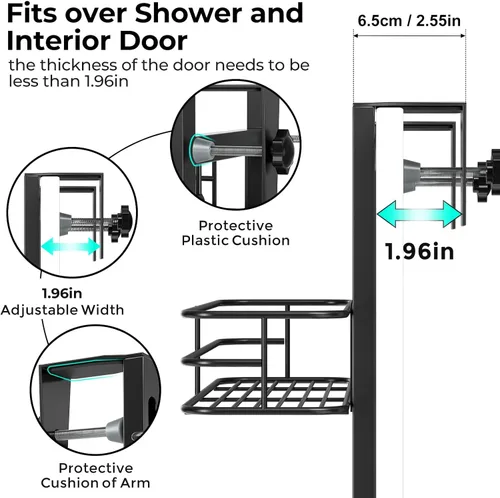 Miniatura 2 de ODesign Organizador de ducha sobre la puerta, organizador colgante ajustable de 3 niveles con 4 ganchos, organizador de baño a prueba de óxido