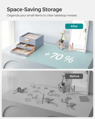 Miniatura 8 de SONGMICS Joyero con tapa de vidrio, organizador de joyas de 3 capas, 2 cajones, para joyas grandes y pequeñas, almacenamiento de joyas