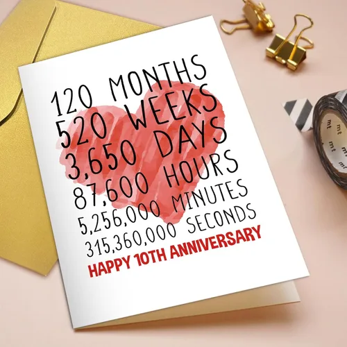Miniatura 4 de Qiliji Tarjeta de feliz décimo aniversario para él y ella, tarjeta de décimo aniversario de boda para marido y esposa, divertida tarjeta