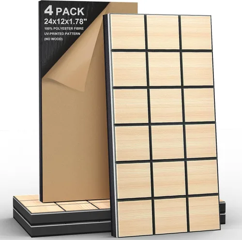 Miniatura 15 de Paquete de 4 paneles acústicos autoadhesivos de espuma insonorizada para pared, aislamiento acústico decorativo de fibra de poliéster perforada 3D