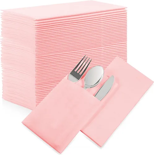 Miniatura 10 de Servilletas desechables de color azul menta, paquete de 50 servilletas de papel de tacto de lino con bolsillo integrado para cubiertos, tela