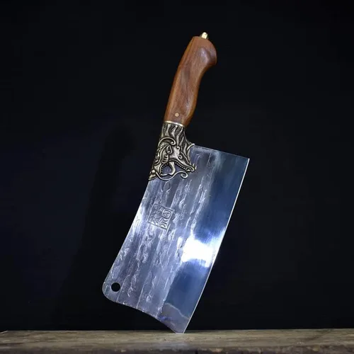 Cuchillo de carne, cuchillo de cocina forjado a mano de 8.5 pulgadas, cuchillo de cocina de hoja afilada, cuchillo de corte de hueso Longquan de