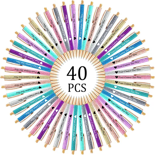 Miniatura 40 de Hasta 100 bolígrafos personalizados con nombre a granel, bolígrafo con purpurina de impresión personalizada, grabado gratis, texto con logotipo