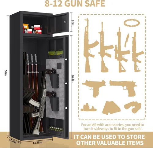 Miniatura 3 de Caja fuerte para armas 8-12 para rifles y pistolas, no requiere montaje, gabinete de pistola de 2 puertas, caja fuerte para pistola larga