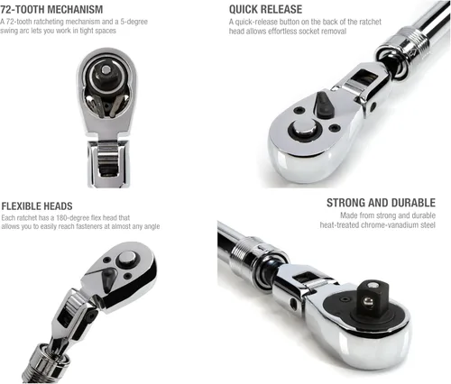 Miniatura 3 de Steelman Pro Juego de herramientas de trinquete de cabeza flexible extensible de 72 dientes, 3 piezas (accionamientos de 1/4, 3/8 y 1/2 pulgada)
