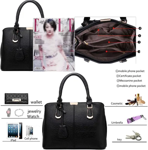 Miniatura 7 de Bolsos y bolsos de mano para mujer, de piel sintética, con asa superior, bolso de hombro