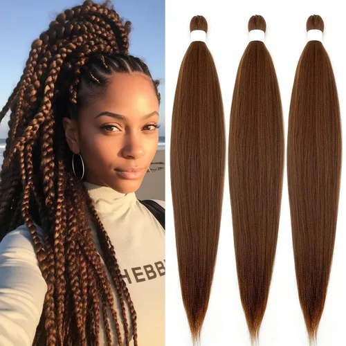 Miniatura 9 de Extensiones de cabello trenzado preestiradas para mujer, trenzas de caja, suave, sintético, sin nudos, textura Yaki, ajuste de agua caliente