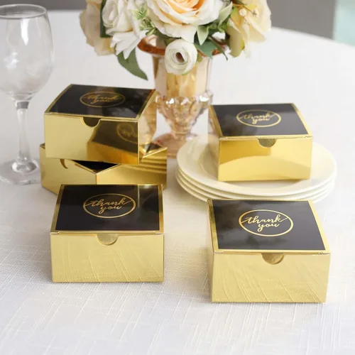 Miniatura 5 de Efavormart - Paquete de 25 cajas de regalo impresas en oro negro con texto en inglés "Thank You", 4 x 4 x 2 pulgadas, cajas de regalo de cartulina