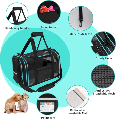 Miniatura 5 de Transportín para Gatos Transportín para Mascotas Aprobado por Aerolíneas para Perros Pequeños Gatos Cachorros Plegable de Lados Suaves Bolsa de Negro
