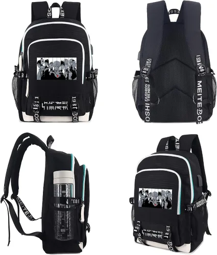 Miniatura 3 de Roffatide Mochila de anime para laptop con puerto de carga USB y puerto para auriculares, color negro