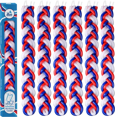 Miniatura 7 de Ner Mitzvah Vela Havdalah trenzada – Vela Havdallah grande de cera de parafina roja, azul y blanca hecha a mano – Regalo de Shabat Judaica