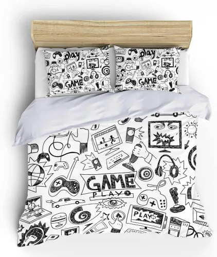 Miniatura 5 de Juegos de Edredón Gaming para Niños Adolescentes Tamaño Twin, Juego de Ropa de Cama de Videojuegos para Niños Estilo Boceto Diseño Atlético