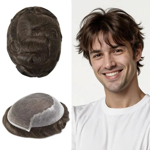 Miniatura 100 de Toupee - Sistemas de reemplazo de cabello para hombre, encaje frontal suizo, nudo blanqueado, pieza de cabello humano natural 1# negro azabache, 8 x