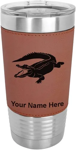 Miniatura 11 de LaserGram Vaso aislado al vacío de 20 onzas, cocodrilo, grabado personalizado incluido (piel sintética, estilo béisbol)