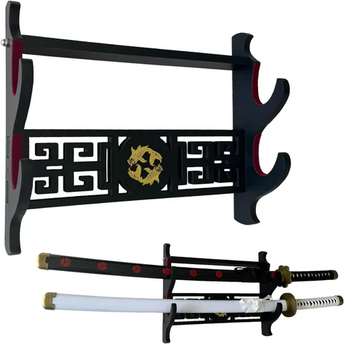 Miniatura 9 de Katana - Soporte de pared para espada de terciopelo de 1 nivel, patrones de peces dorados, soporte acolchado de espada samurái, soporte de espada